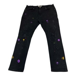 Blind Trust Distressed Paint Splatter Jeans Slim Fit Black Denim 38x34‎